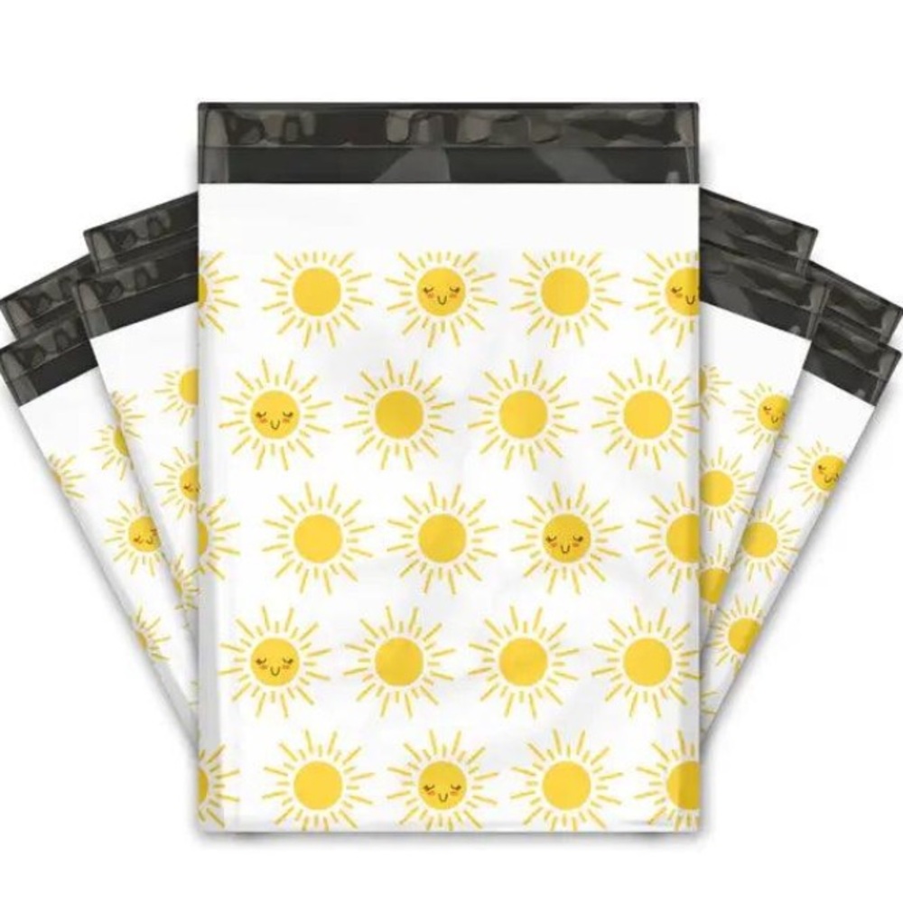 Set of 20 10x13 Sunshine Happy Face Poly Mailers Packaging Bags Yellow White New